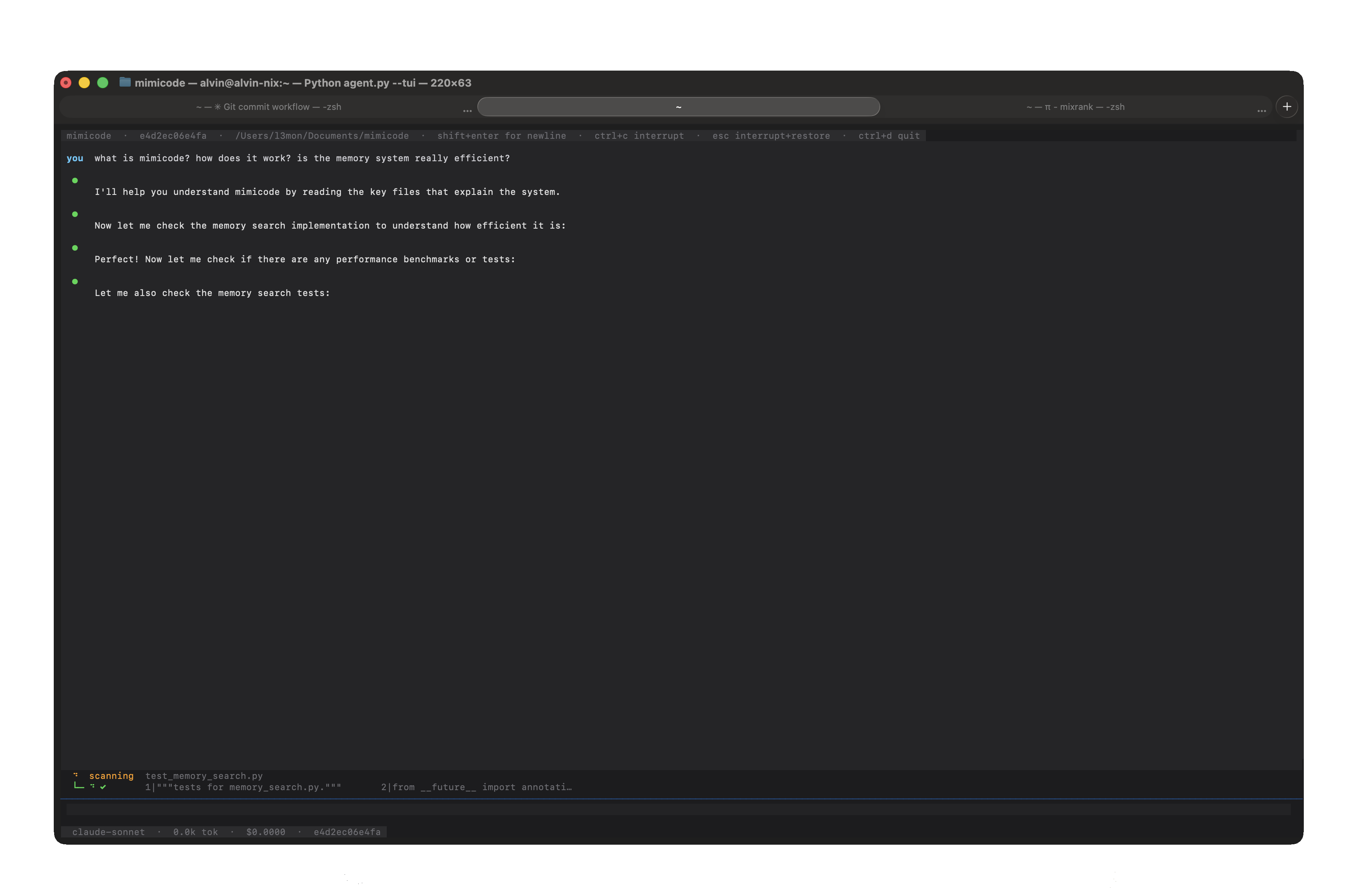 mimicode demo terminal screenshot